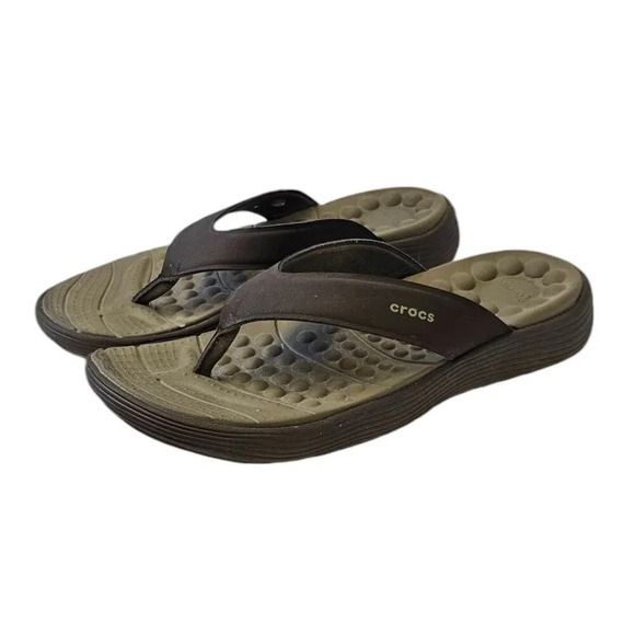 CROCS Other - Crocs Mens Reviva Flip Flops Size 9 Brown Slip On Thongs Comfort
